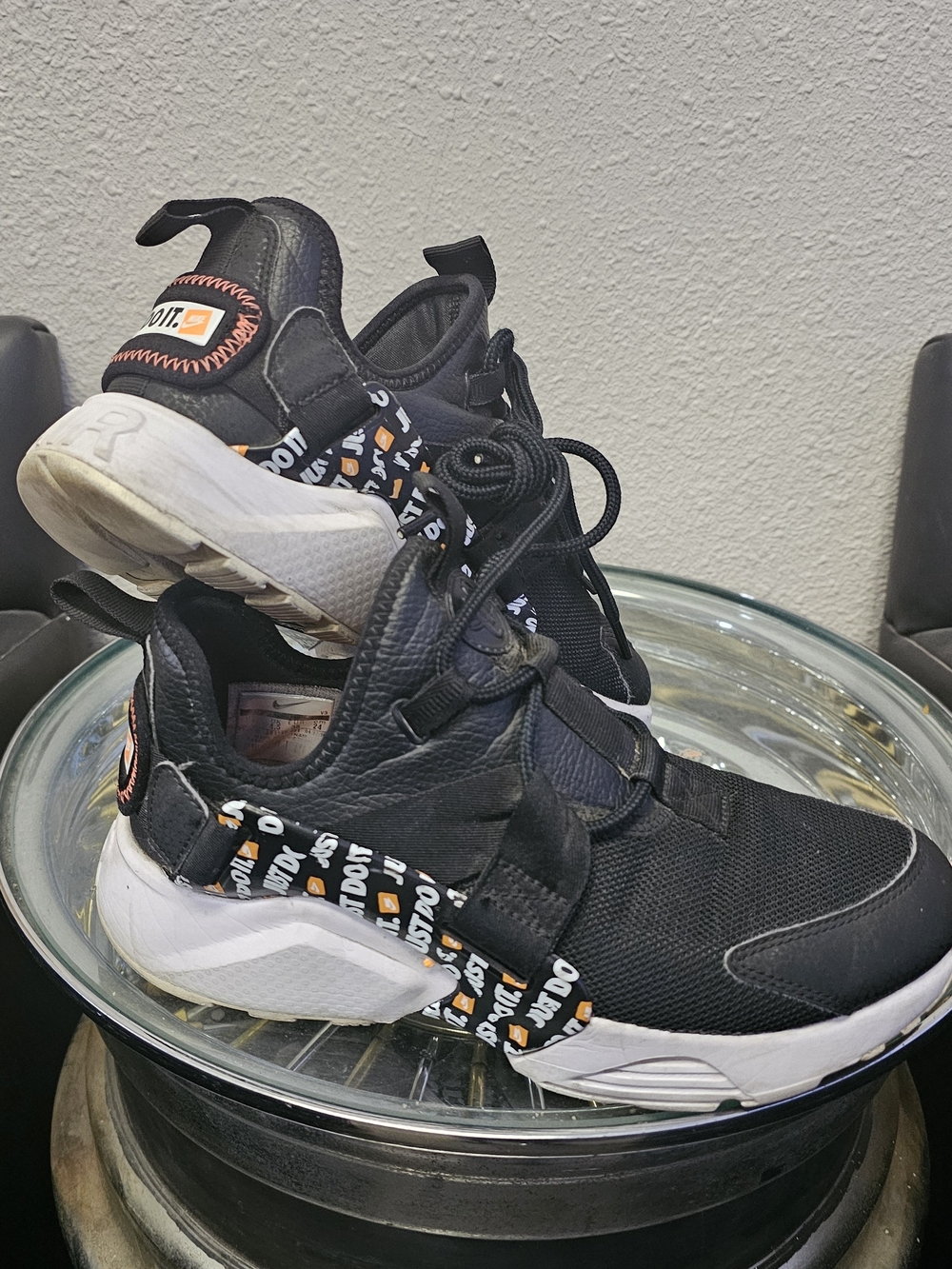 Nike Black and White Athletic Sneakers with Orange Accents Box #8